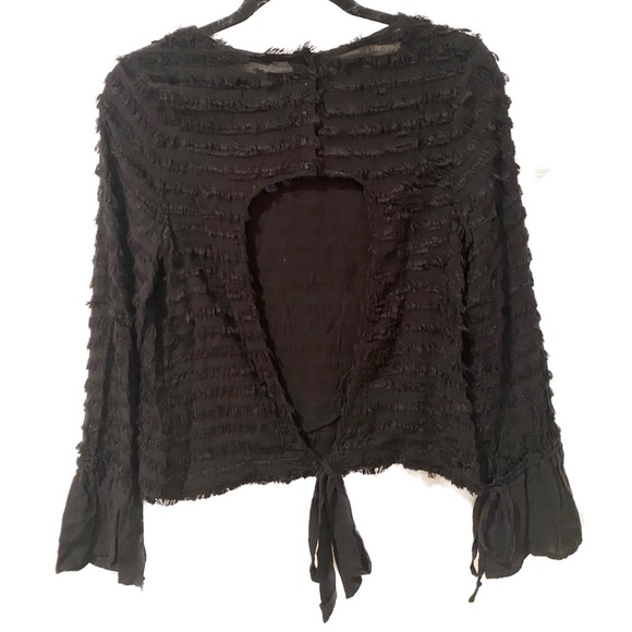 Zara Black Blouse Self Tie Open Back - Picture 2 of 5